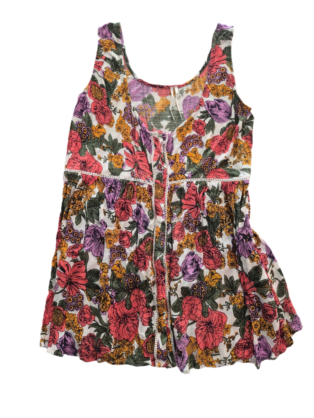 Anthropologie Floral Smocked Babydoll Tunic Top Mini Dress Size S